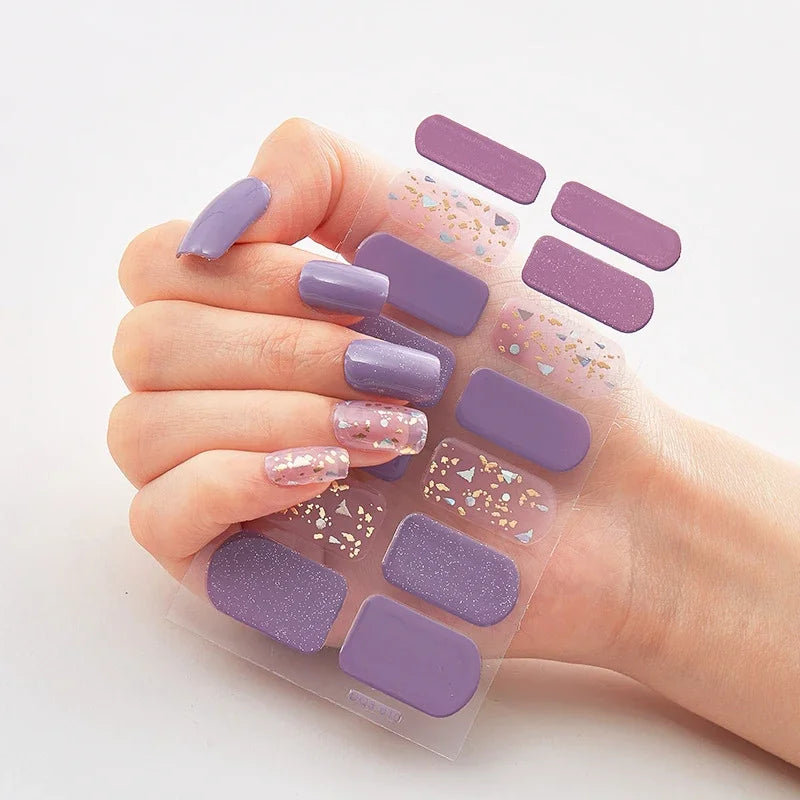 UV Semi-Cured Gel Nail Wraps Stickers Strips French Long Lasting Full Cover LED Gel Semi Cured Nail Sliders for Nail Extension