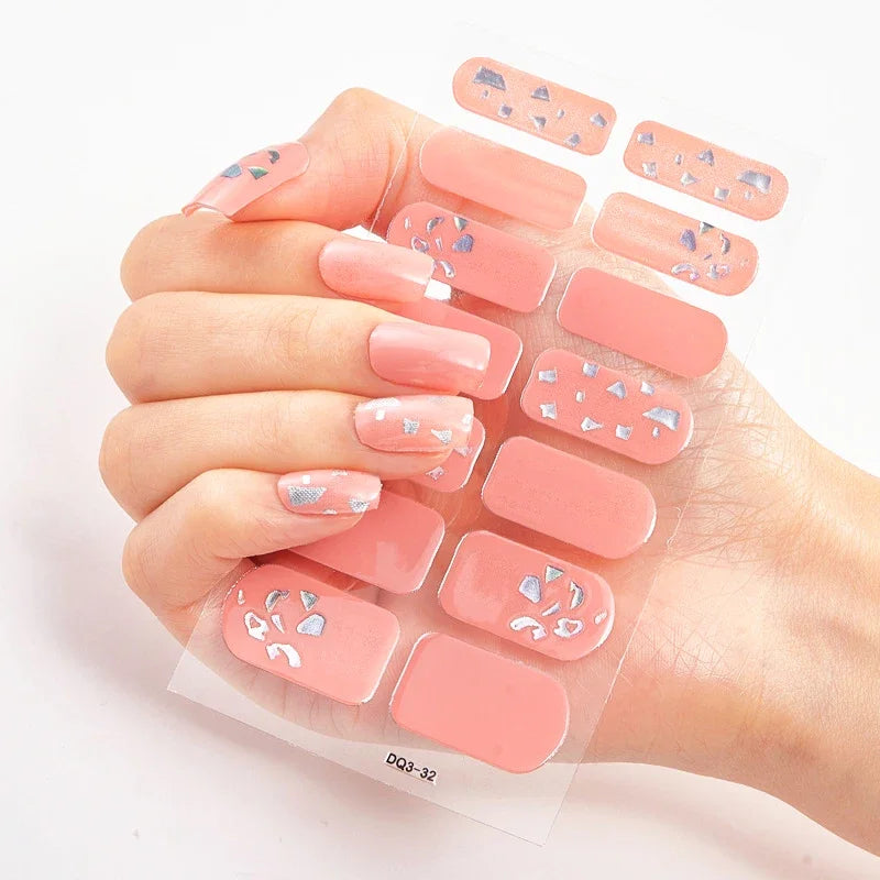 UV Semi-Cured Gel Nail Wraps Stickers Strips French Long Lasting Full Cover LED Gel Semi Cured Nail Sliders for Nail Extension