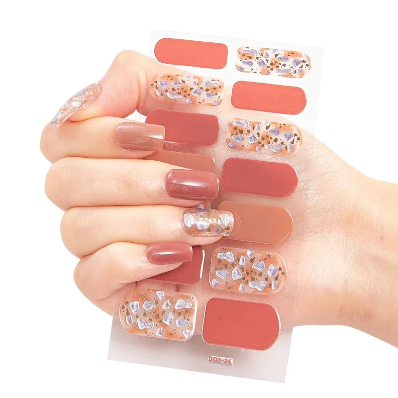 UV Semi-Cured Gel Nail Wraps Stickers Strips French Long Lasting Full Cover LED Gel Semi Cured Nail Sliders for Nail Extension
