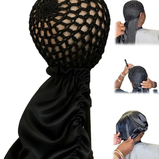 2 In1 Wrap Cap Bonnet for Sleeping Crochet Mesh Wrap Caps for Silk Press Curly Hair & Wig Protection Soft Bonnets for Women