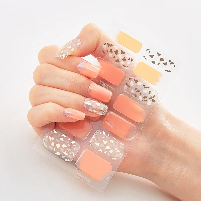 UV Semi-Cured Gel Nail Wraps Stickers Strips French Long Lasting Full Cover LED Gel Semi Cured Nail Sliders for Nail Extension