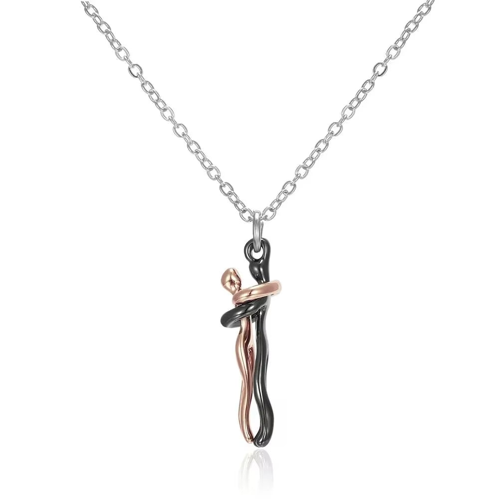 Hug Couples Pendant Necklace for Him and Her, the Tale of Two Lovers Jewelry, Affectionate Hug Necklaces Couple for Women Men