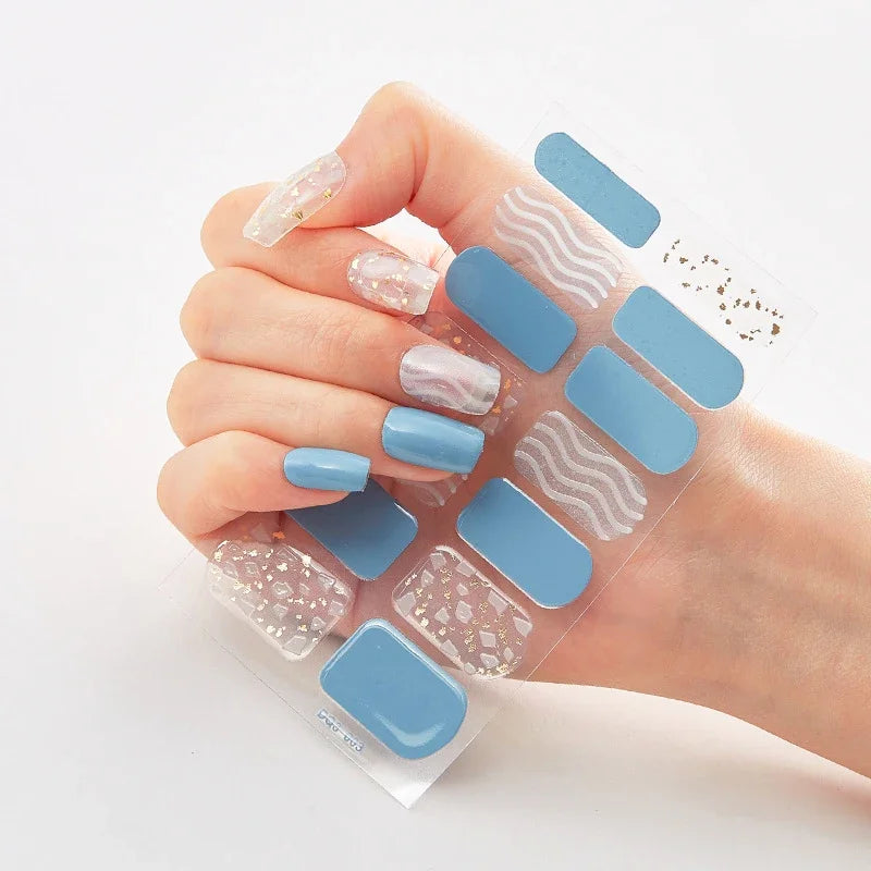 UV Semi-Cured Gel Nail Wraps Stickers Strips French Long Lasting Full Cover LED Gel Semi Cured Nail Sliders for Nail Extension