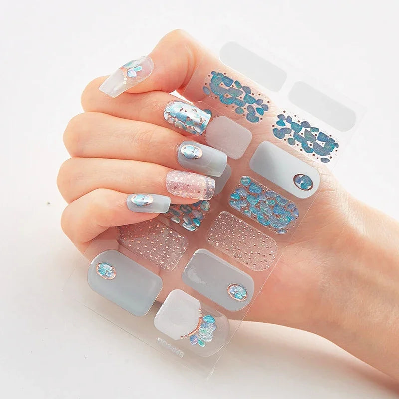 UV Semi-Cured Gel Nail Wraps Stickers Strips French Long Lasting Full Cover LED Gel Semi Cured Nail Sliders for Nail Extension