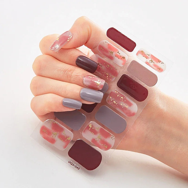 UV Semi-Cured Gel Nail Wraps Stickers Strips French Long Lasting Full Cover LED Gel Semi Cured Nail Sliders for Nail Extension