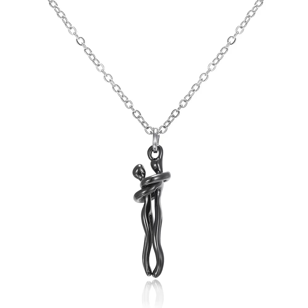 Hug Couples Pendant Necklace for Him and Her, the Tale of Two Lovers Jewelry, Affectionate Hug Necklaces Couple for Women Men
