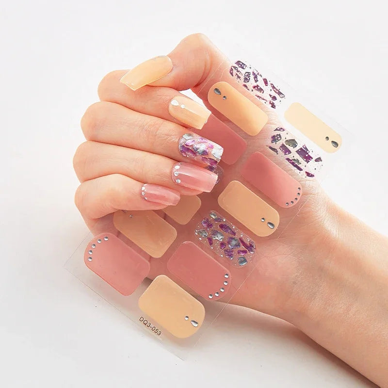 UV Semi-Cured Gel Nail Wraps Stickers Strips French Long Lasting Full Cover LED Gel Semi Cured Nail Sliders for Nail Extension