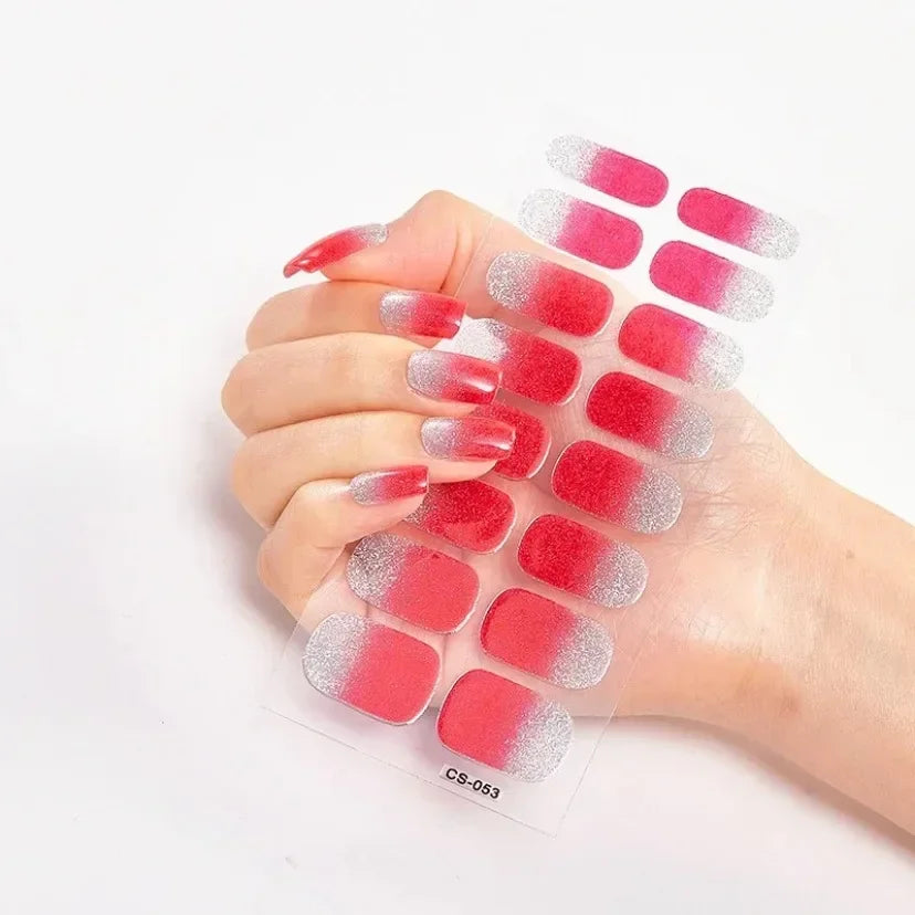 UV Semi-Cured Gel Nail Wraps Stickers Strips French Long Lasting Full Cover LED Gel Semi Cured Nail Sliders for Nail Extension