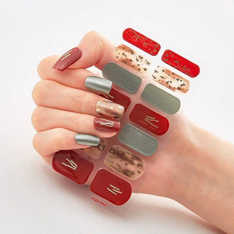 UV Semi-Cured Gel Nail Wraps Stickers Strips French Long Lasting Full Cover LED Gel Semi Cured Nail Sliders for Nail Extension