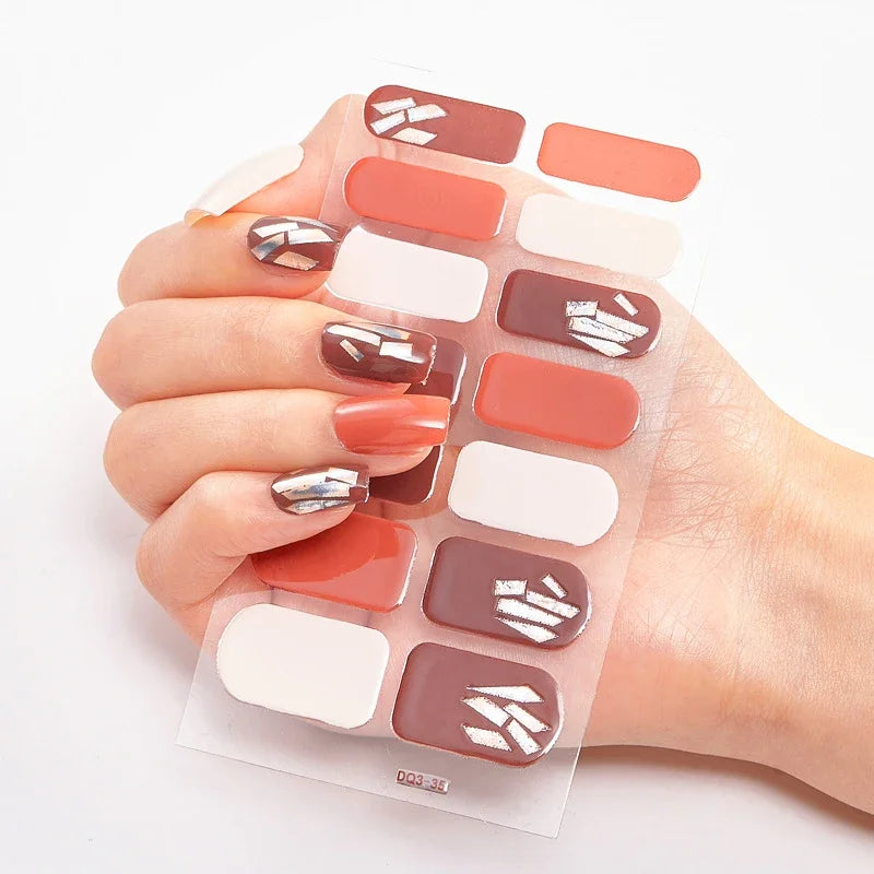 UV Semi-Cured Gel Nail Wraps Stickers Strips French Long Lasting Full Cover LED Gel Semi Cured Nail Sliders for Nail Extension