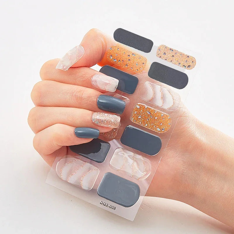 UV Semi-Cured Gel Nail Wraps Stickers Strips French Long Lasting Full Cover LED Gel Semi Cured Nail Sliders for Nail Extension