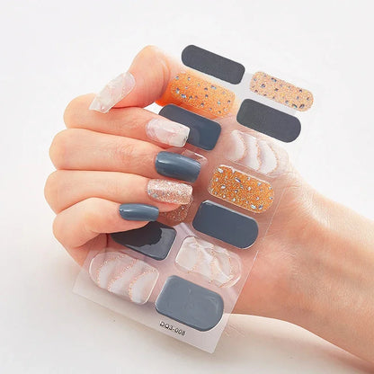 UV Semi-Cured Gel Nail Wraps Stickers Strips French Long Lasting Full Cover LED Gel Semi Cured Nail Sliders for Nail Extension