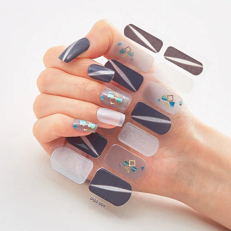 UV Semi-Cured Gel Nail Wraps Stickers Strips French Long Lasting Full Cover LED Gel Semi Cured Nail Sliders for Nail Extension