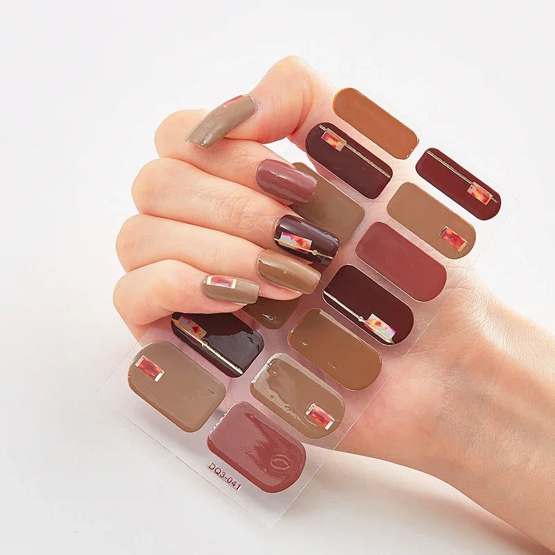 UV Semi-Cured Gel Nail Wraps Stickers Strips French Long Lasting Full Cover LED Gel Semi Cured Nail Sliders for Nail Extension