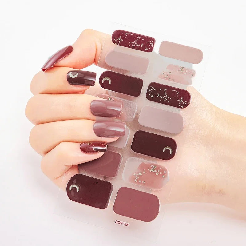 UV Semi-Cured Gel Nail Wraps Stickers Strips French Long Lasting Full Cover LED Gel Semi Cured Nail Sliders for Nail Extension