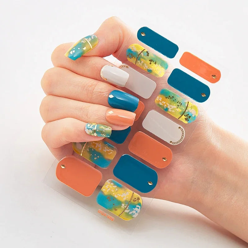 UV Semi-Cured Gel Nail Wraps Stickers Strips French Long Lasting Full Cover LED Gel Semi Cured Nail Sliders for Nail Extension