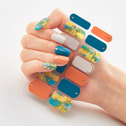 UV Semi-Cured Gel Nail Wraps Stickers Strips French Long Lasting Full Cover LED Gel Semi Cured Nail Sliders for Nail Extension