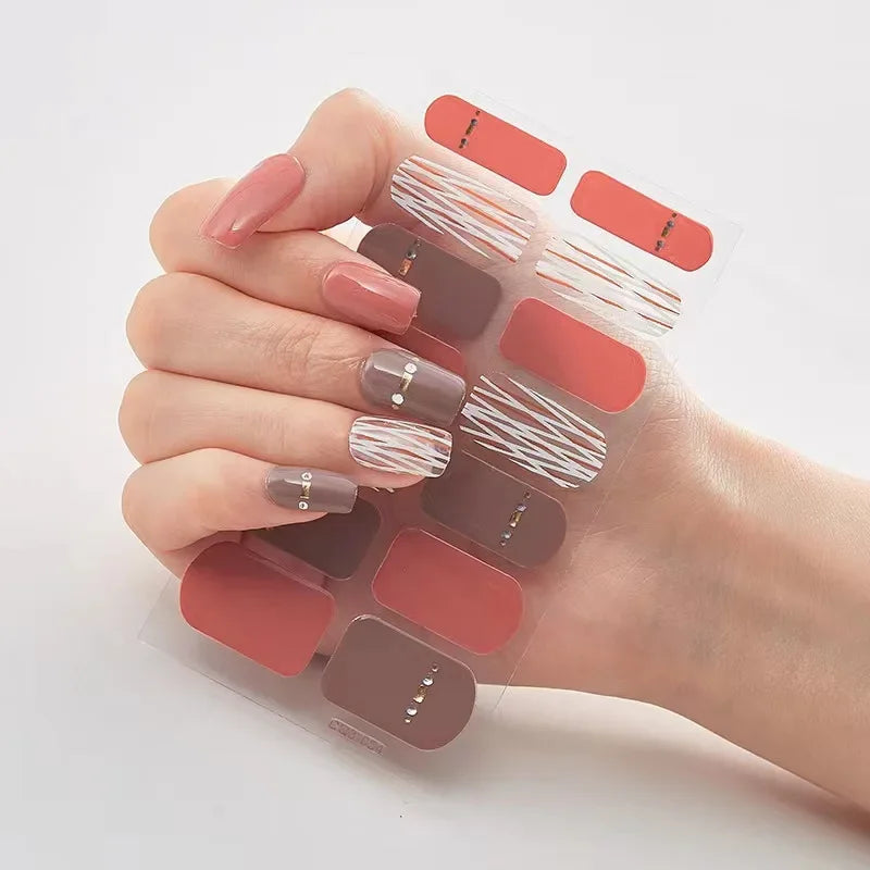 UV Semi-Cured Gel Nail Wraps Stickers Strips French Long Lasting Full Cover LED Gel Semi Cured Nail Sliders for Nail Extension