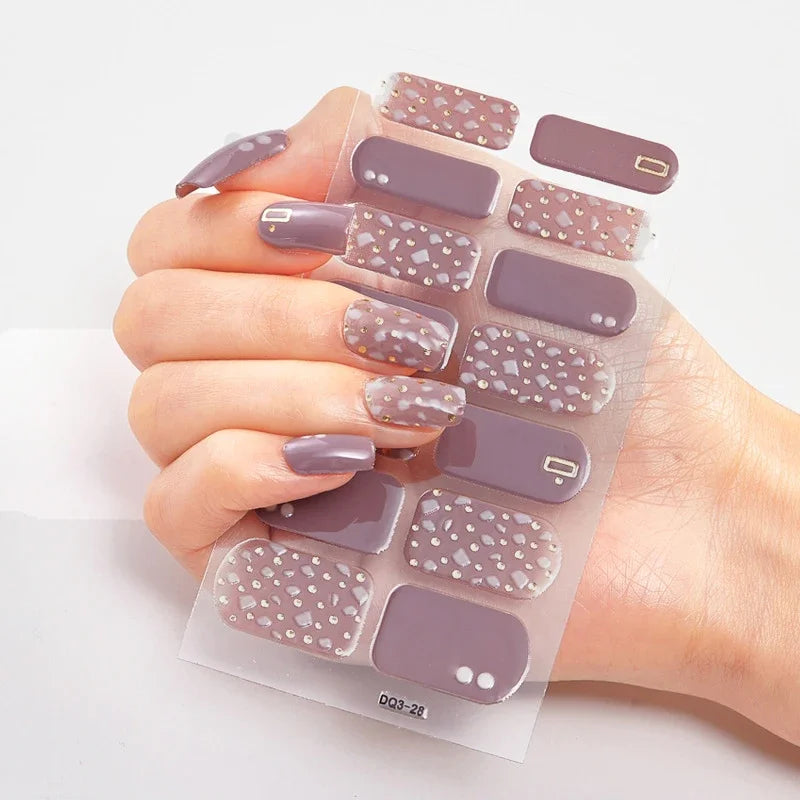 UV Semi-Cured Gel Nail Wraps Stickers Strips French Long Lasting Full Cover LED Gel Semi Cured Nail Sliders for Nail Extension