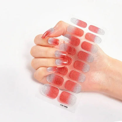 UV Semi-Cured Gel Nail Wraps Stickers Strips French Long Lasting Full Cover LED Gel Semi Cured Nail Sliders for Nail Extension