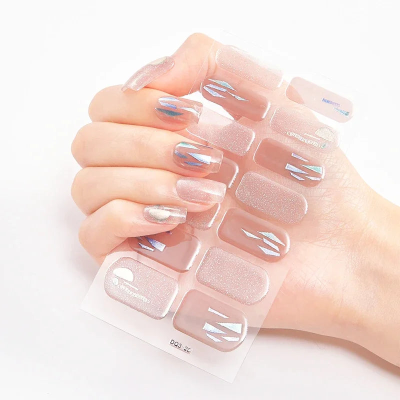 UV Semi-Cured Gel Nail Wraps Stickers Strips French Long Lasting Full Cover LED Gel Semi Cured Nail Sliders for Nail Extension