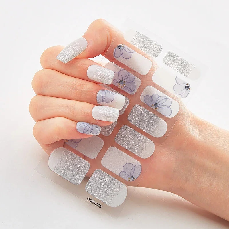 UV Semi-Cured Gel Nail Wraps Stickers Strips French Long Lasting Full Cover LED Gel Semi Cured Nail Sliders for Nail Extension