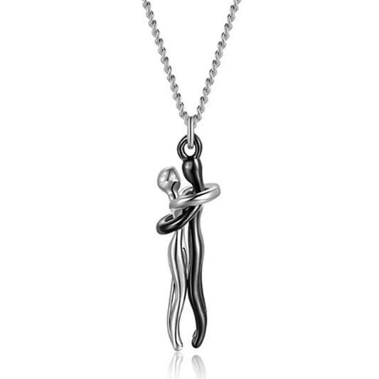 Hug Couples Pendant Necklace for Him and Her, the Tale of Two Lovers Jewelry, Affectionate Hug Necklaces Couple for Women Men