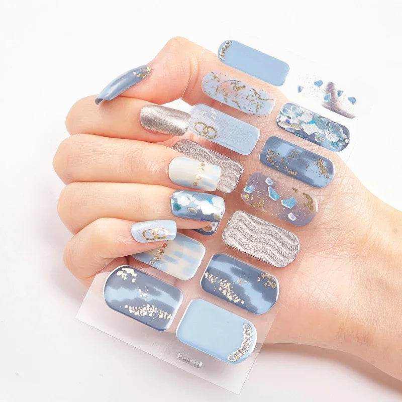 UV Semi-Cured Gel Nail Wraps Stickers Strips French Long Lasting Full Cover LED Gel Semi Cured Nail Sliders for Nail Extension