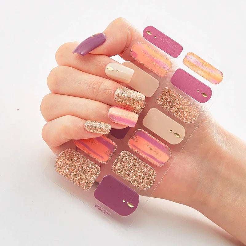 UV Semi-Cured Gel Nail Wraps Stickers Strips French Long Lasting Full Cover LED Gel Semi Cured Nail Sliders for Nail Extension