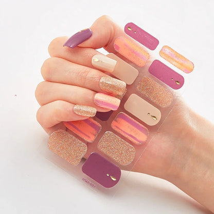 UV Semi-Cured Gel Nail Wraps Stickers Strips French Long Lasting Full Cover LED Gel Semi Cured Nail Sliders for Nail Extension
