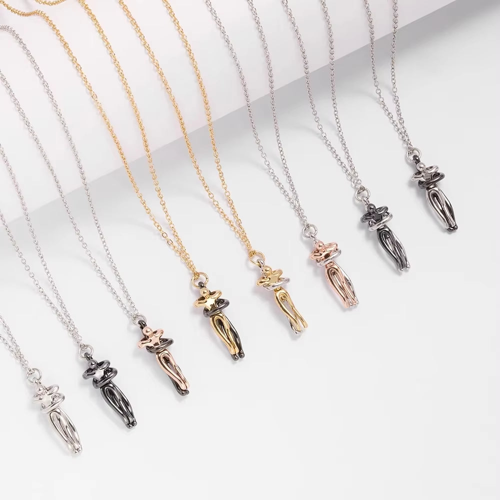Hug Couples Pendant Necklace for Him and Her, the Tale of Two Lovers Jewelry, Affectionate Hug Necklaces Couple for Women Men