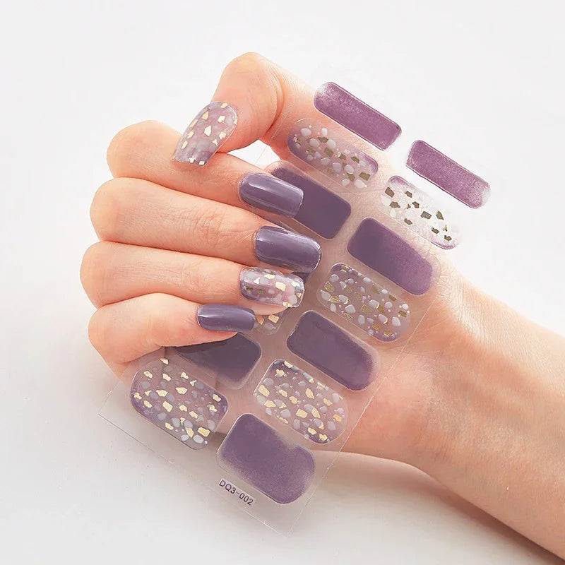 UV Semi-Cured Gel Nail Wraps Stickers Strips French Long Lasting Full Cover LED Gel Semi Cured Nail Sliders for Nail Extension