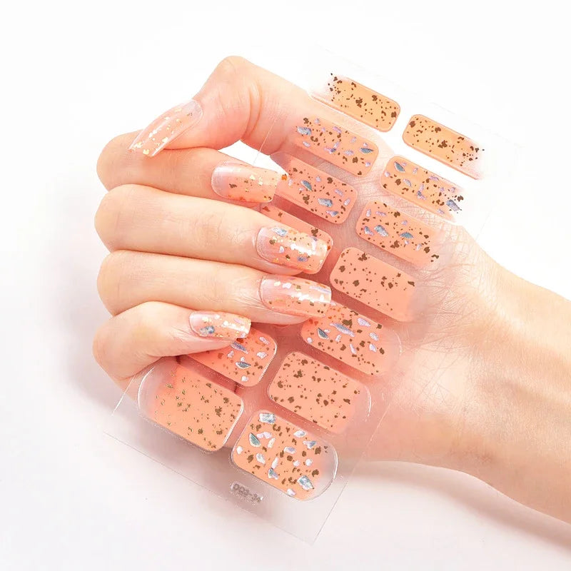 UV Semi-Cured Gel Nail Wraps Stickers Strips French Long Lasting Full Cover LED Gel Semi Cured Nail Sliders for Nail Extension