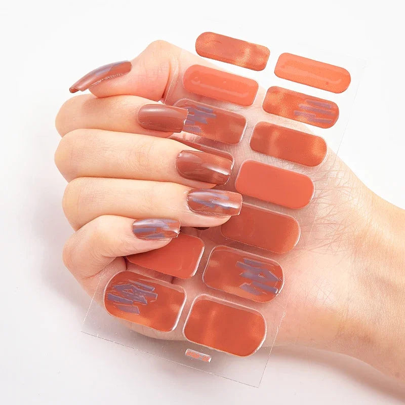 UV Semi-Cured Gel Nail Wraps Stickers Strips French Long Lasting Full Cover LED Gel Semi Cured Nail Sliders for Nail Extension