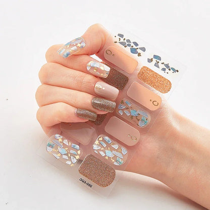 UV Semi-Cured Gel Nail Wraps Stickers Strips French Long Lasting Full Cover LED Gel Semi Cured Nail Sliders for Nail Extension