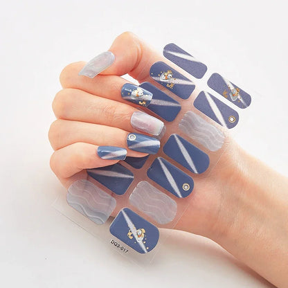 UV Semi-Cured Gel Nail Wraps Stickers Strips French Long Lasting Full Cover LED Gel Semi Cured Nail Sliders for Nail Extension