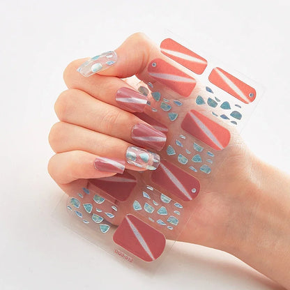 UV Semi-Cured Gel Nail Wraps Stickers Strips French Long Lasting Full Cover LED Gel Semi Cured Nail Sliders for Nail Extension