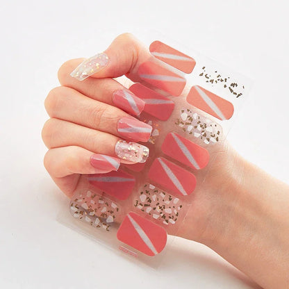 UV Semi-Cured Gel Nail Wraps Stickers Strips French Long Lasting Full Cover LED Gel Semi Cured Nail Sliders for Nail Extension