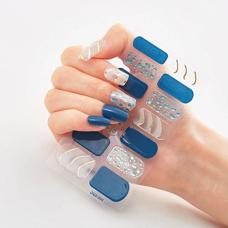 UV Semi-Cured Gel Nail Wraps Stickers Strips French Long Lasting Full Cover LED Gel Semi Cured Nail Sliders for Nail Extension