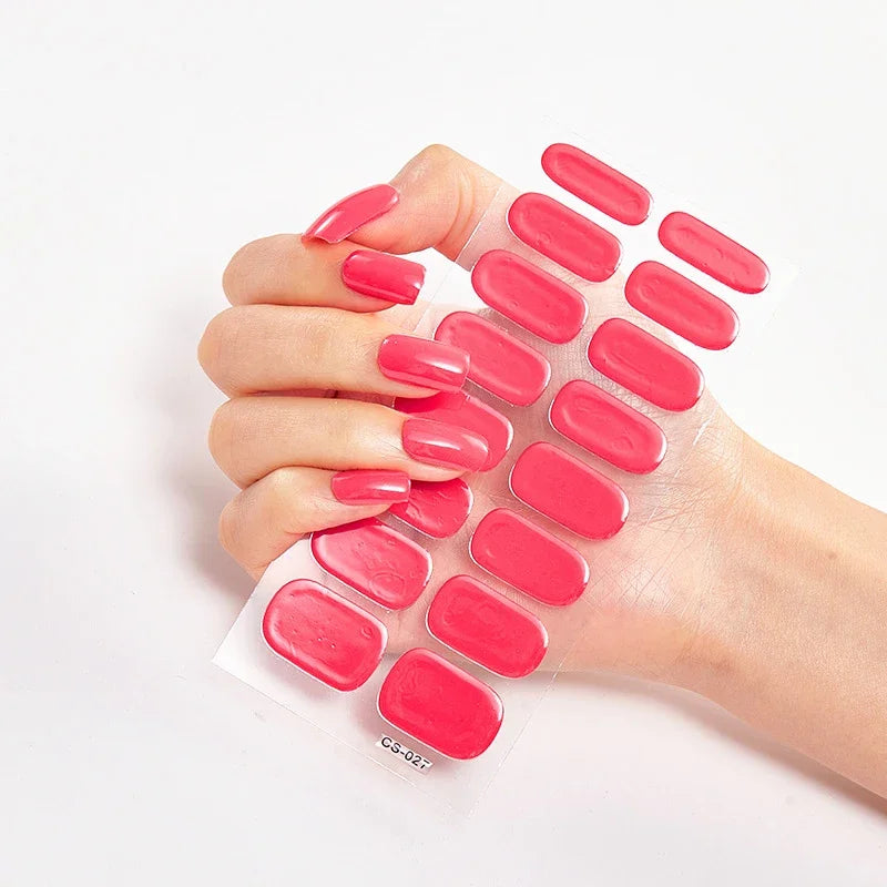 UV Semi-Cured Gel Nail Wraps Stickers Strips French Long Lasting Full Cover LED Gel Semi Cured Nail Sliders for Nail Extension