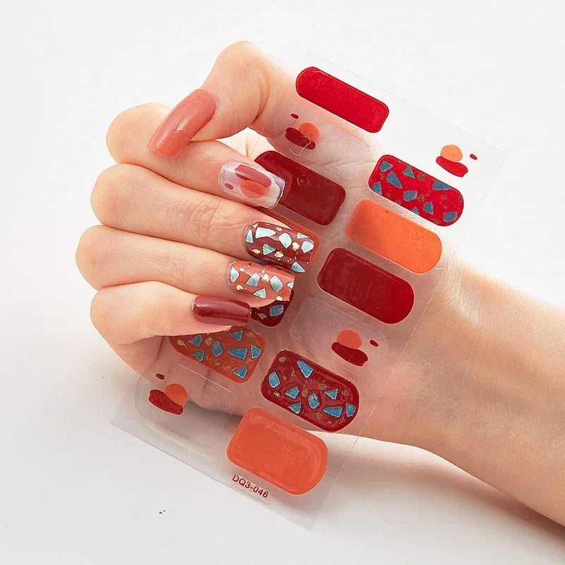 UV Semi-Cured Gel Nail Wraps Stickers Strips French Long Lasting Full Cover LED Gel Semi Cured Nail Sliders for Nail Extension