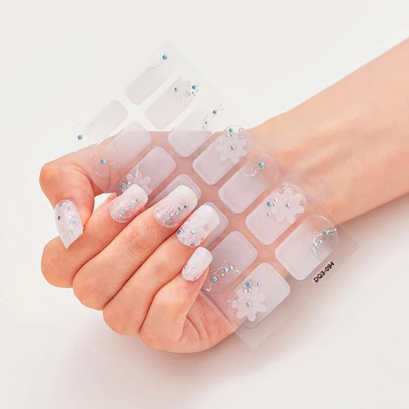 UV Semi-Cured Gel Nail Wraps Stickers Strips French Long Lasting Full Cover LED Gel Semi Cured Nail Sliders for Nail Extension